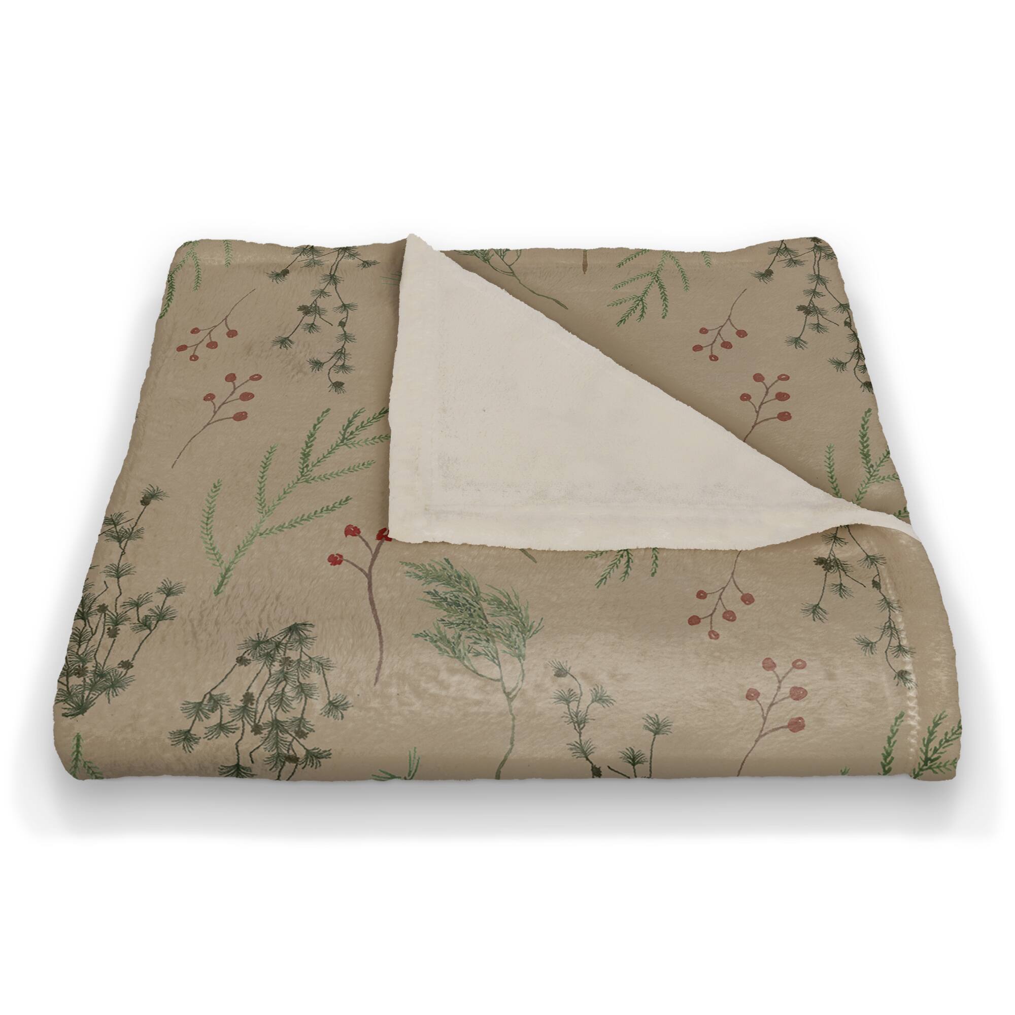 Pine Greenery on Brown Coral Fleece Blanket